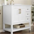 36 Inch Bathroom Vanity with Sink Open Storage and Storage Drawers in Wht/Gold