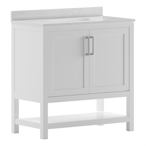 36 Inch Bathroom Vanity with Undermount Sink and Open Storage Shelf in White