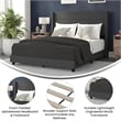Queen Size Upholstered Platform Bed with Wingback Headboard-Charcoal Faux Linen