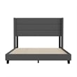 Queen Size Upholstered Platform Bed with Wingback Headboard-Charcoal Faux Linen