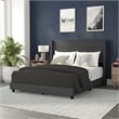 Queen Size Upholstered Platform Bed with Wingback Headboard-Charcoal Faux Linen