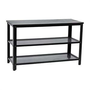 3-Tier Entryway Bench with Mesh Metal Shoe Storage Shelves in Blackwash