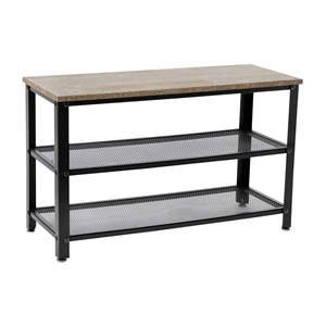 3-Tier Entryway Bench with Mesh Metal Shoe Storage Shelves in Weathered Wood