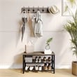 3-Tier Entryway Bench with Mesh Metal Shoe Storage Shelves in Weathered Wood
