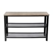 3-Tier Entryway Bench with Mesh Metal Shoe Storage Shelves in Weathered Wood