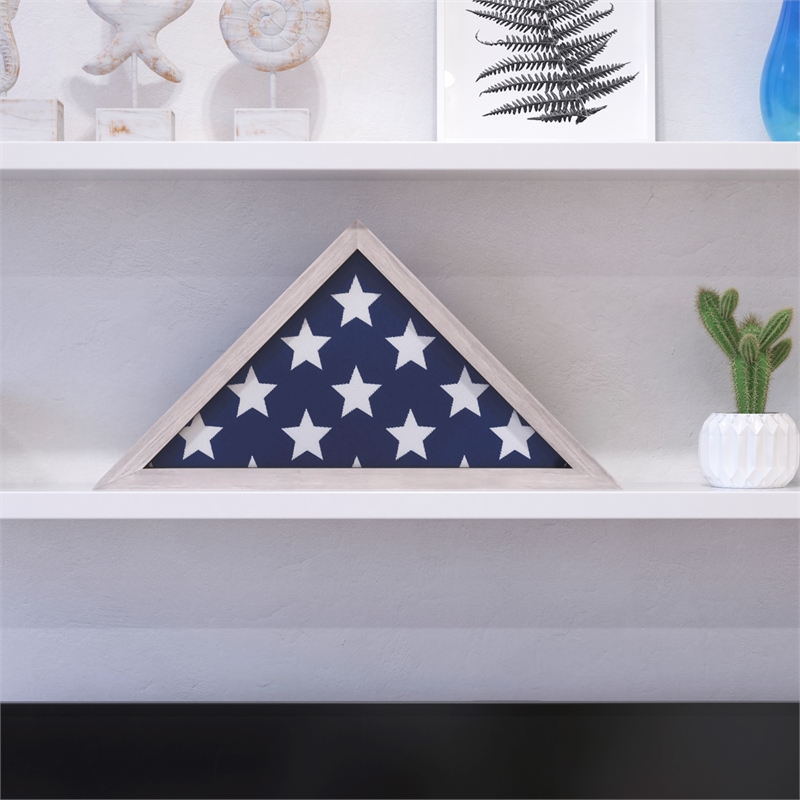 Flash Furniture Solid Wood Whitewashed Display Case for 9.5 x 5 Veterans Flag