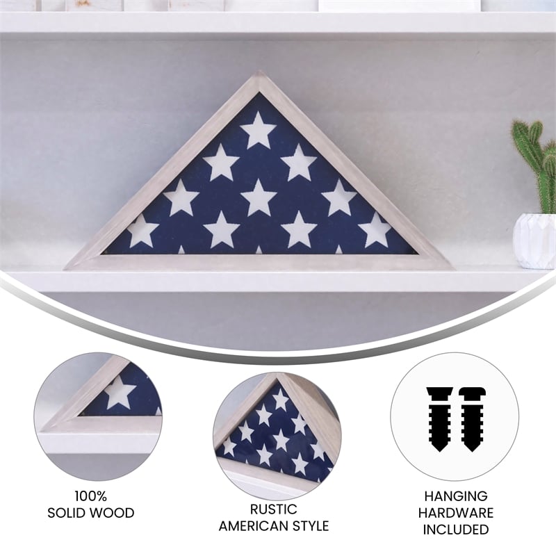 Flash Furniture Solid Wood Whitewashed Display Case for 9.5 x 5 Veterans Flag