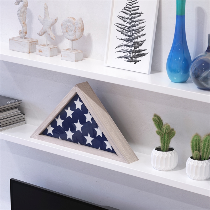 Flash Furniture Solid Wood Whitewashed Display Case for 9.5 x 5 Veterans Flag