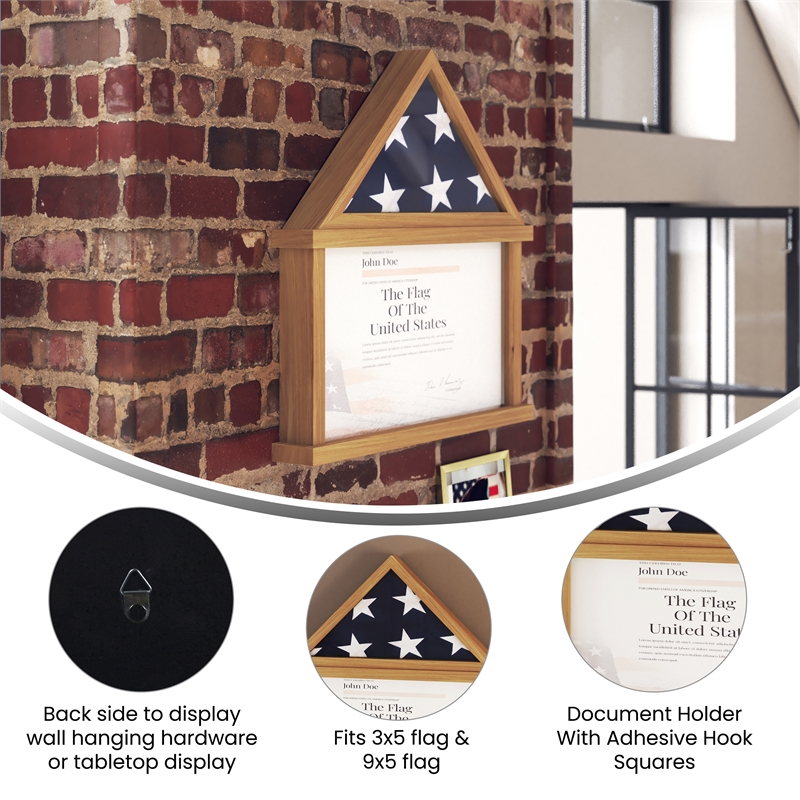 Glass Front Flag Display Case with Certificate Holder-Fits 9x5 Flag-Dark Brown