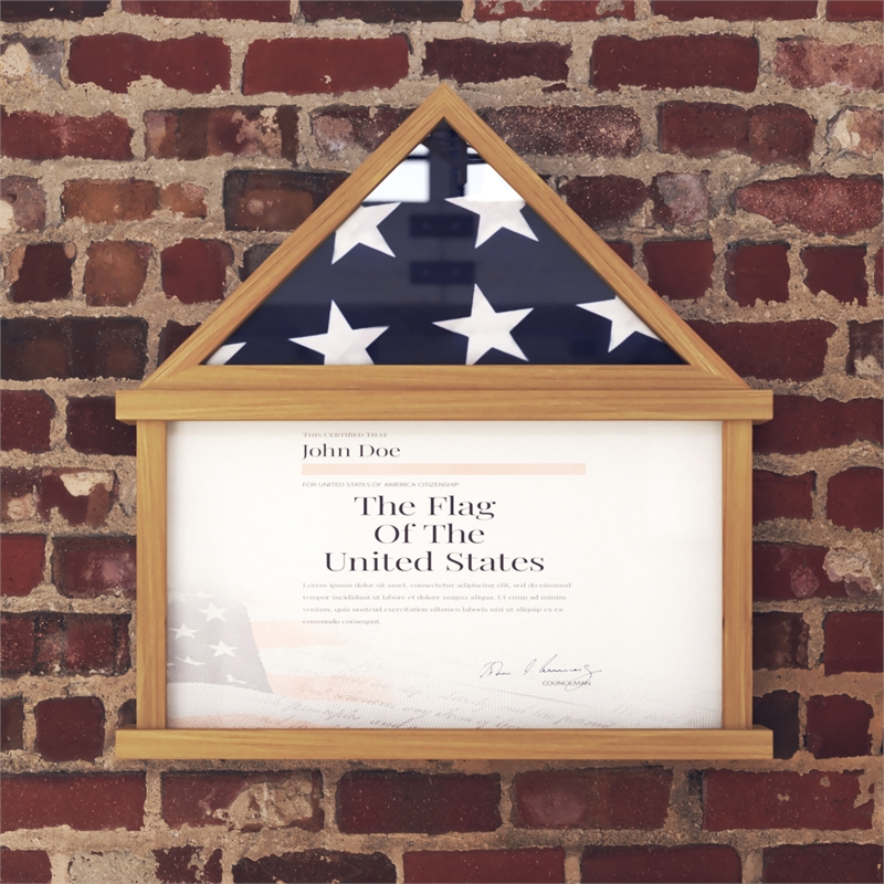 Glass Front Flag Display Case with Certificate Holder-Fits 9x5 Flag-Dark Brown