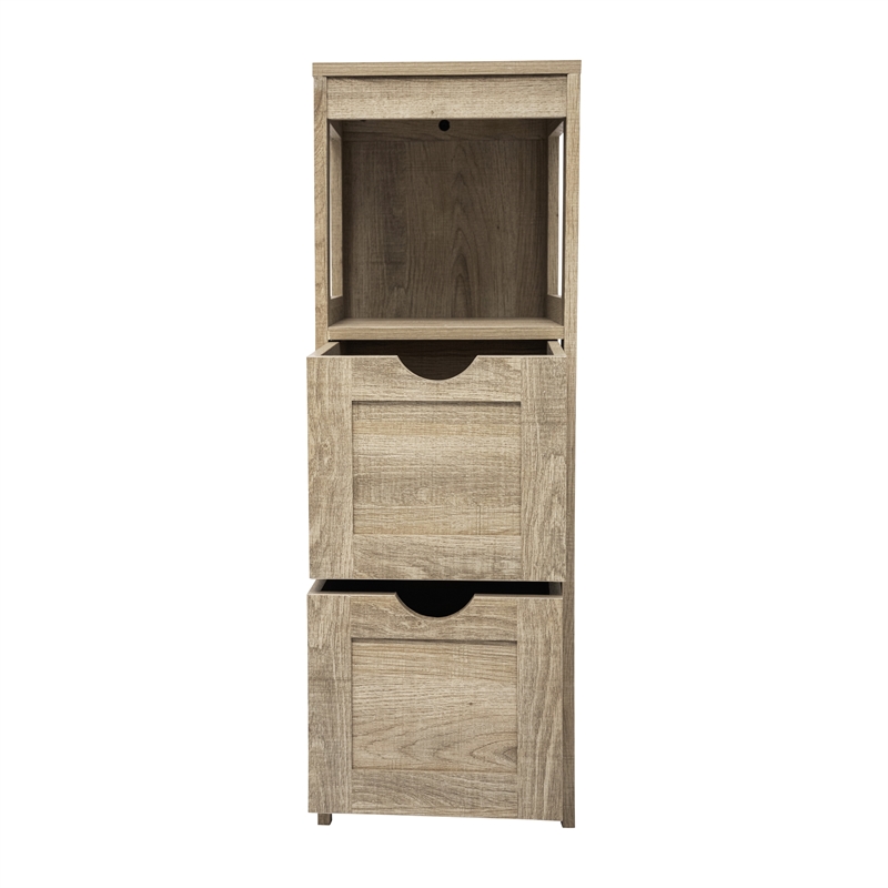 Farmhouse Bathroom Storage Organizer with 2 Drawers and Open Shelf in Brown