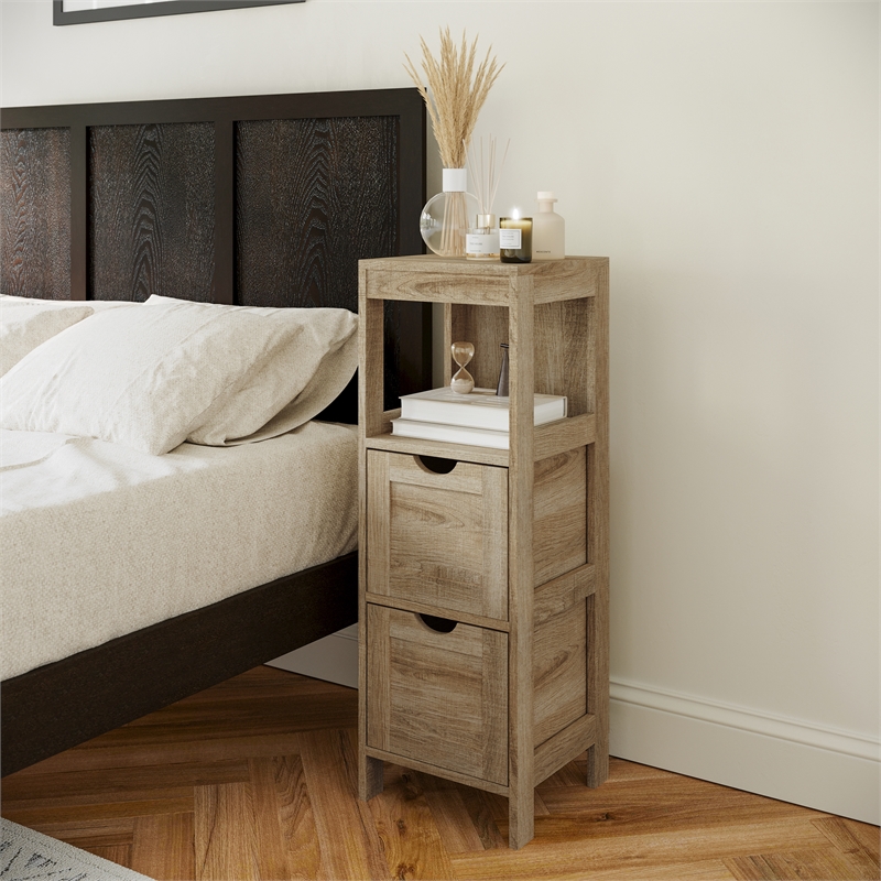 Farmhouse Bathroom Storage Organizer with 2 Drawers and Open Shelf in Brown