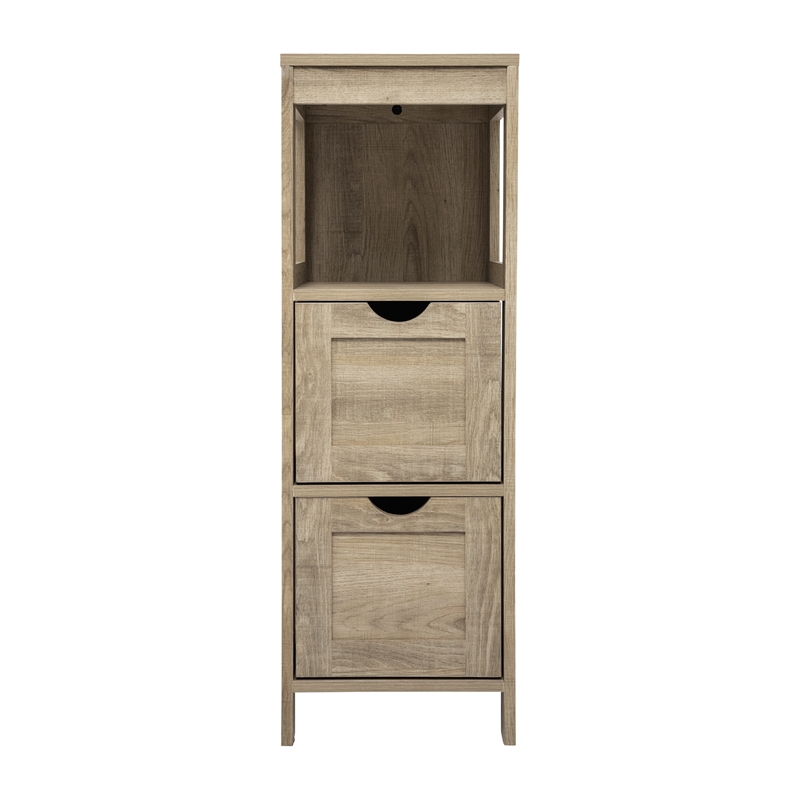 Farmhouse Bathroom Storage Organizer with 2 Drawers and Open Shelf in Brown