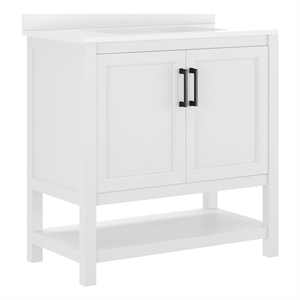 36&quot Bathroom Vanity with Sink Open Storage & Black Hardware in White