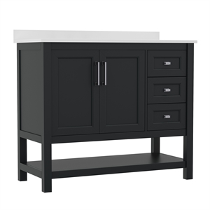 42 Inch Bathroom Vanity with Sink Open Storage and Storage Drawers in Black