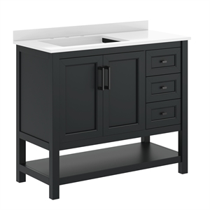 42&quot Bathroom Vanity with Sink Open Storage and Storage Drawers in Black