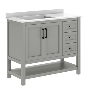 42&quot Bathroom Vanity with Sink Open Storage and Storage Drawers in Gray