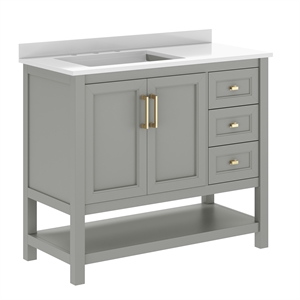 42&quot Bathroom Vanity with Sink Open Storage and Storage Drawers in Gray