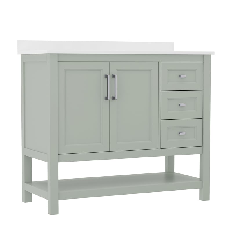 42 Inch Bathroom Vanity with Sink Open Storage and Storage Drawers in Sage