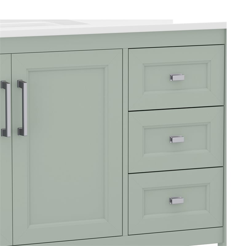 42 Inch Bathroom Vanity with Sink Open Storage and Storage Drawers in Sage