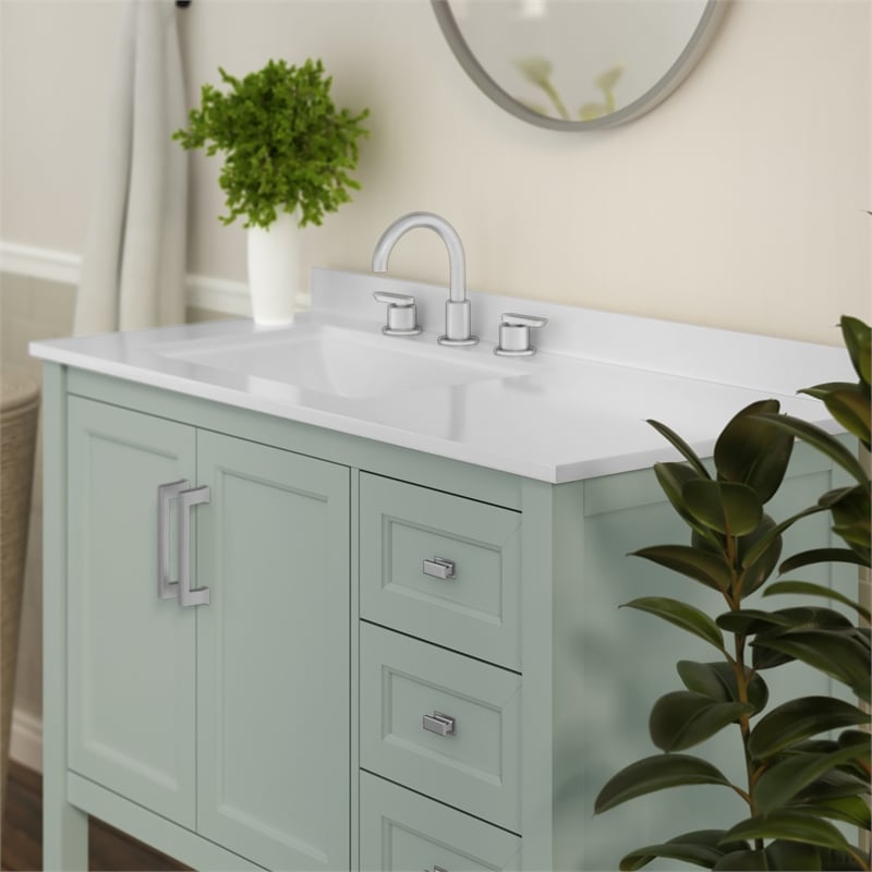 42 Inch Bathroom Vanity with Sink Open Storage and Storage Drawers in Sage