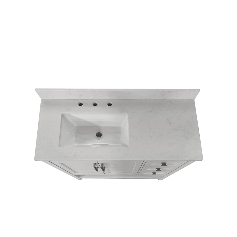 42 Inch Bathroom Vanity with Sink Open Storage and Storage Drawers in White