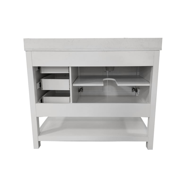 42 Inch Bathroom Vanity with Sink Open Storage and Storage Drawers in White