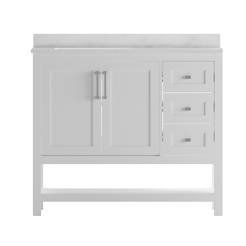 42 Inch Bathroom Vanity with Sink Open Storage and Storage Drawers in White