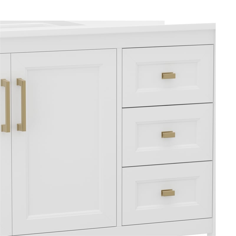 42 Inch Bathroom Vanity with Sink Open Storage and Storage Drawers in Wht/Gold