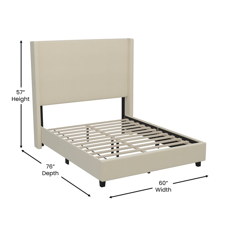 Full Size Upholstered Platform Bed with Channel Stitched Headboard in Beige