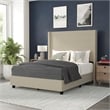 Full Size Upholstered Platform Bed with Channel Stitched Headboard in Beige