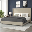 King Size Upholstered Platform Bed with Channel Stitched Headboard in Beige