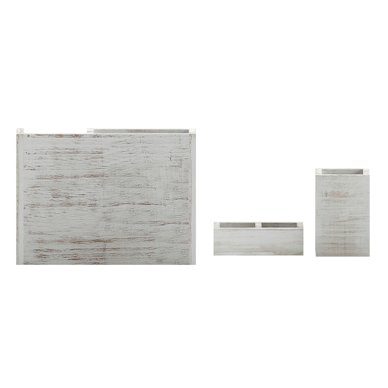 Whitewashed Wooden 3 Piece Organization Set for Desktop Tables or Vanity