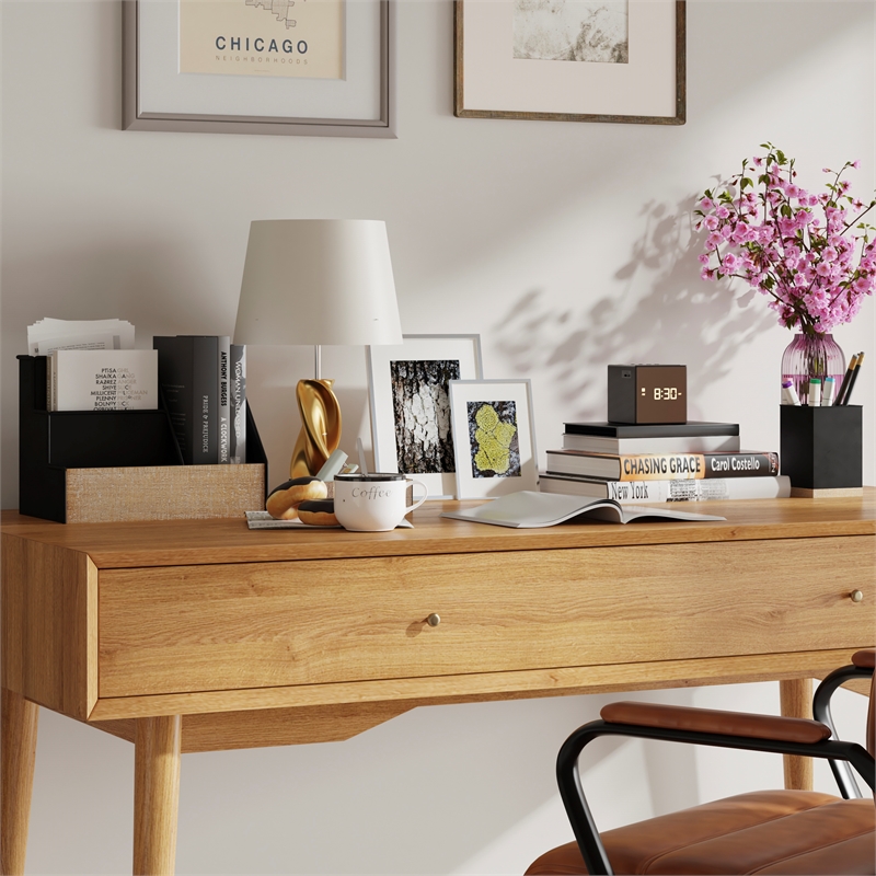 Black Finish Metal and Rustic Wood 3 Piece Desktop or Vanity Organizer Set