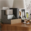Galvanized Finish Metal and Rustic Wood 3 Piece Desktop or Vanity Organizer Set
