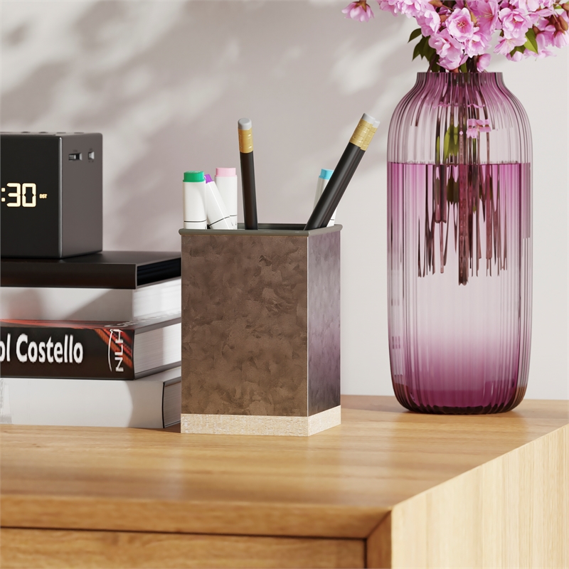 Galvanized Finish Metal and Rustic Wood 3 Piece Desktop or Vanity Organizer Set