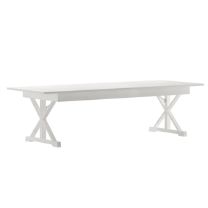 Solid Pine Farm Dining Table with X-Style Legs in Antique Rustic White-9' x 40&quot