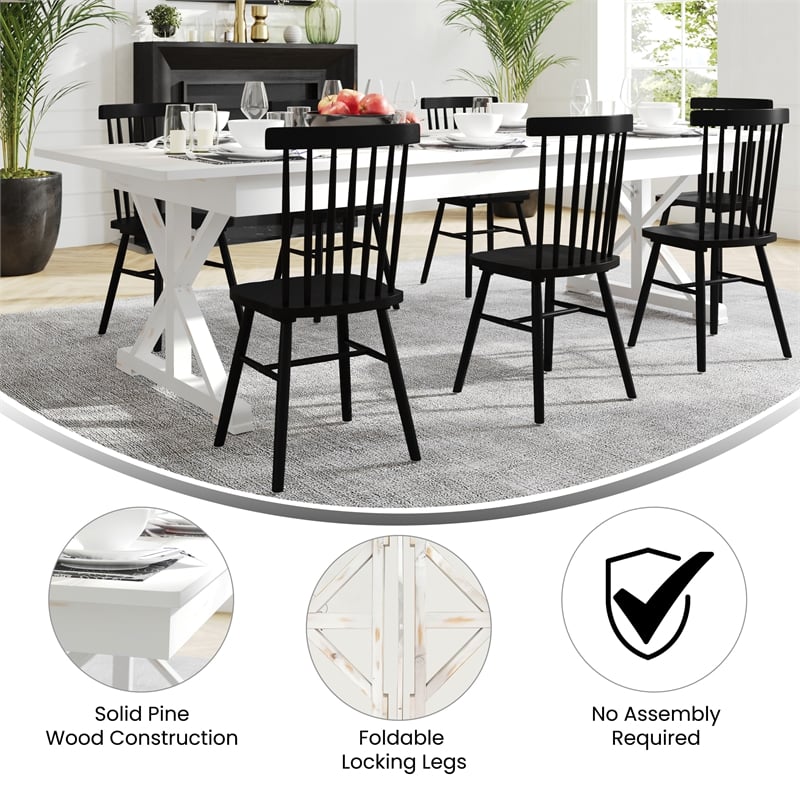 Solid Pine Farm Dining Table with X-Style Legs in Antique Rustic White-9' x 40