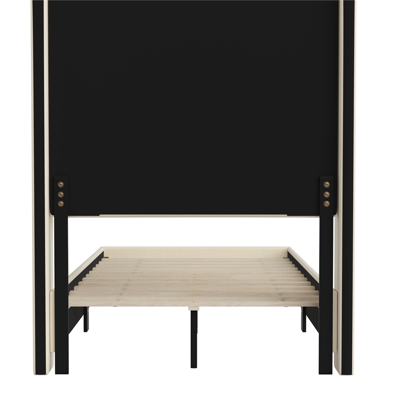 Twin Size Upholstered Platform Bed with Channel Stitched Headboard in Beige