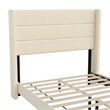 Full Size Upholstered Platform Bed with Wingback Headboard-Beige Faux Linen