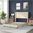 Full Size Upholstered Platform Bed with Wingback Headboard-Beige Faux Linen