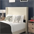 Full Size Upholstered Platform Bed with Wingback Headboard-Beige Faux Linen