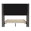 Full Size Upholstered Platform Bed with Wingback Headboard-Beige Faux Linen