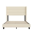 Full Size Upholstered Platform Bed with Wingback Headboard-Beige Faux Linen