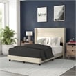 Full Size Upholstered Platform Bed with Wingback Headboard-Beige Faux Linen