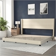 King Size Upholstered Platform Bed with Wingback Headboard-Beige Faux Linen