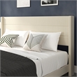 King Size Upholstered Platform Bed with Wingback Headboard-Beige Faux Linen