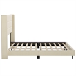 King Size Upholstered Platform Bed with Wingback Headboard-Beige Faux Linen