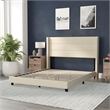 Queen Size Upholstered Platform Bed with Wingback Headboard-Beige Faux Linen