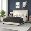 Queen Size Upholstered Platform Bed with Wingback Headboard-Beige Faux Linen